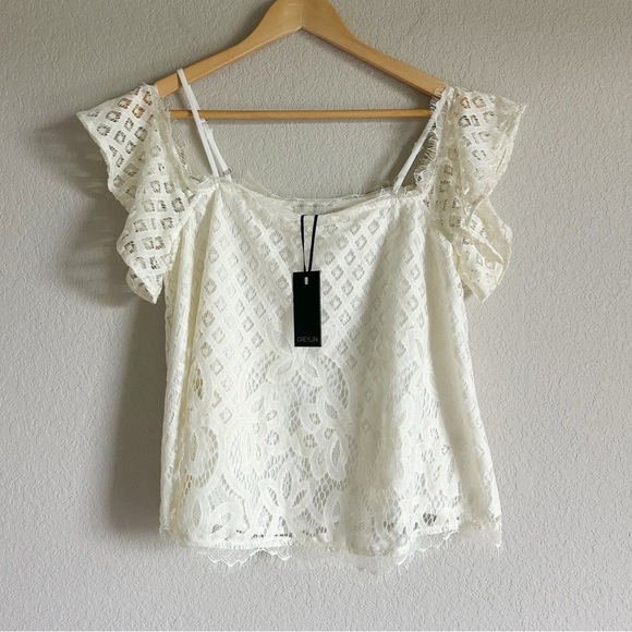 New Anthro Greylin Cassis Lace Top Ivory XS - Picture 2 of 14